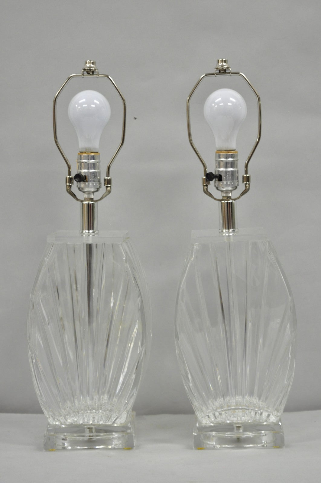 Vintage Mid Century Modern Crysal Glass & Acrylic "Fan" Table Lamps - a Pair