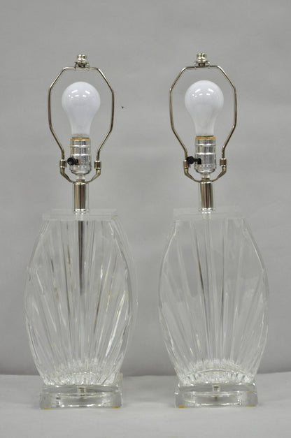 Vintage Mid Century Modern Crysal Glass & Acrylic "Fan" Table Lamps - a Pair