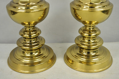 Vintage Hollywood Regency Brass Column Stiffel Style Gold Table Lamps - a Pair