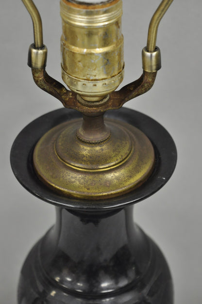 Vintage Carved Black Marble Small Oriental Urn Chinese Chinoiserie Table Lamp