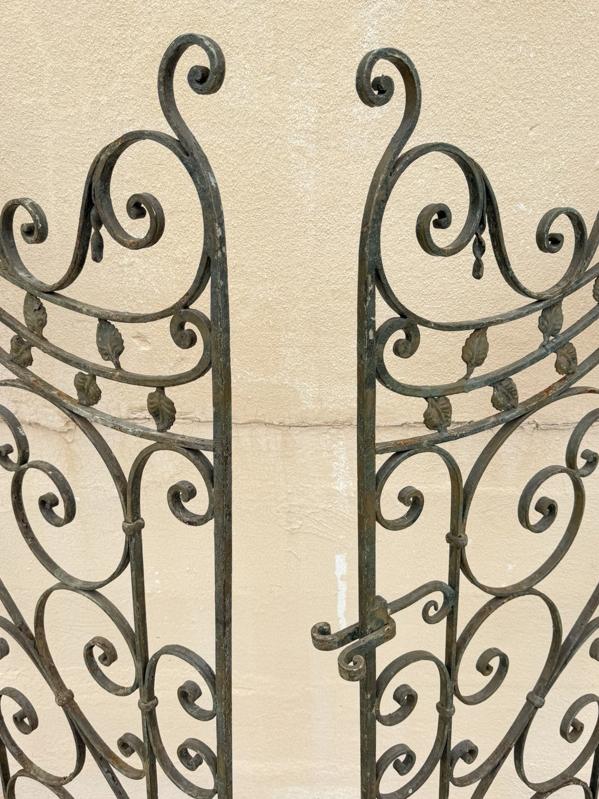 Antique Spanish Renaissance Scrolling Wrought Iron 57 x 45 Garden Entry Gate Set
