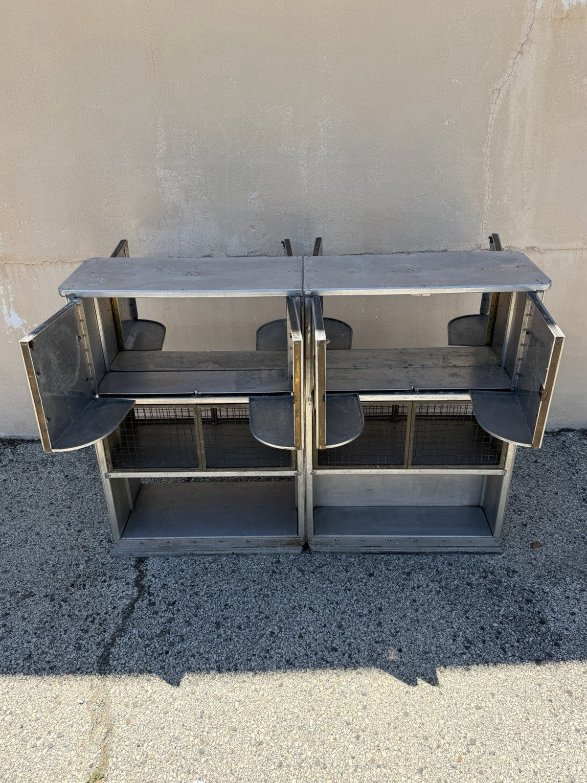 Antique Art Deco Steel Metal Dual Sided Dental Medical Cabinets Bar - a Pair