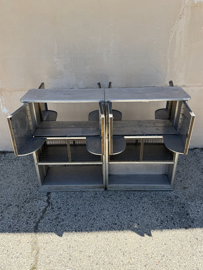 Antique Art Deco Steel Metal Dual Sided Dental Medical Cabinets Bar - a Pair