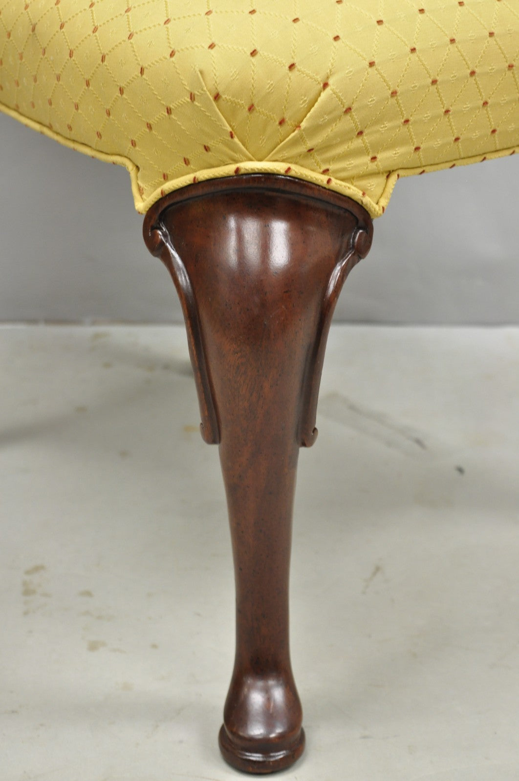 Vintage Queen Anne Style Cherry Wood Upholstered Dining Side Chairs - Set of 6