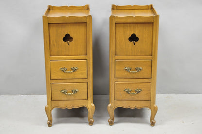 Vintage French Country Provincial Walnut Nightstand Bedside Table w/ Cubby, Pair