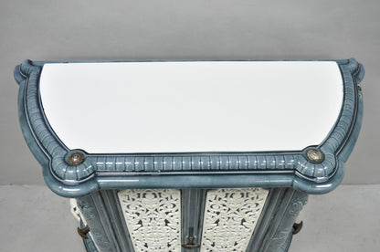 Antique French Victorian Blue White Porcelain Enamel Cast Iron Radiator Cover