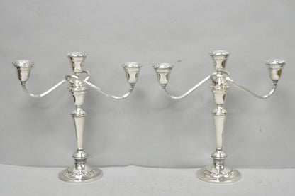Vintage Gorham YC3021 Silver Plated 3 Arm Convertible Candelabra - a Pair