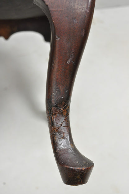 Antique English Georgian Style Carved Mahogany Red Library Lounge Arm Chair