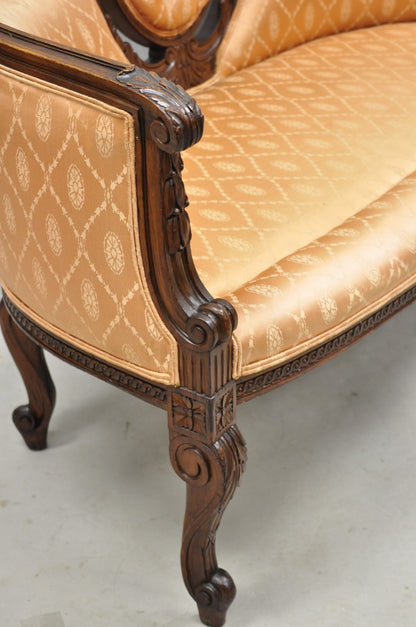 Antique French Victorian Louis XV Style Open Carved Walnut Loveseat Settee Sofa