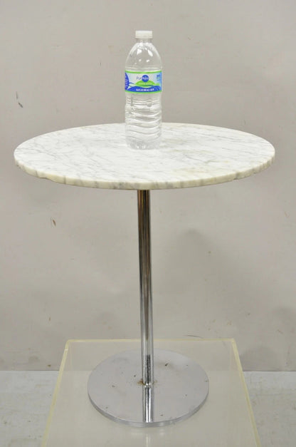 Mid Century Modern Hugh Acton Round Marble Top Chrome Lollipop Drinks Side Table