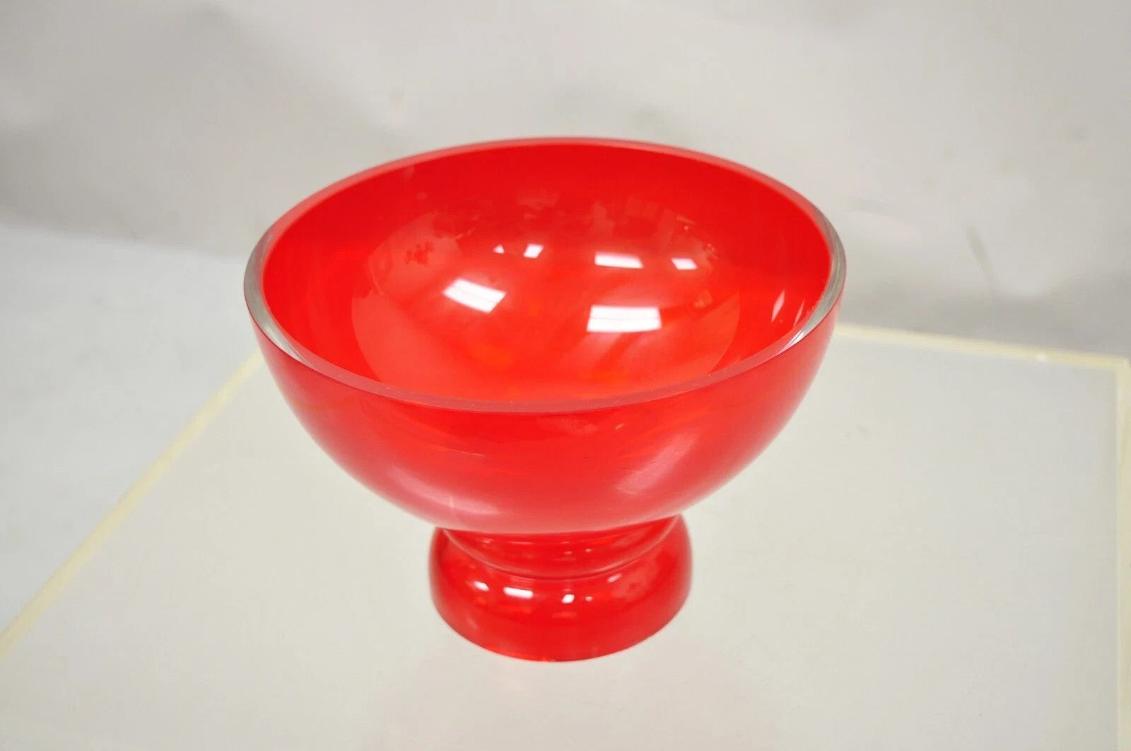 Vintage Marquis Waterford Red 8" Tango Footed Mid Century Modern Glass Bowl