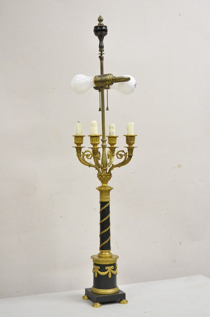 Antique French Empire Austrian Gilt Bronze Column Form Candelabra Table Lamp