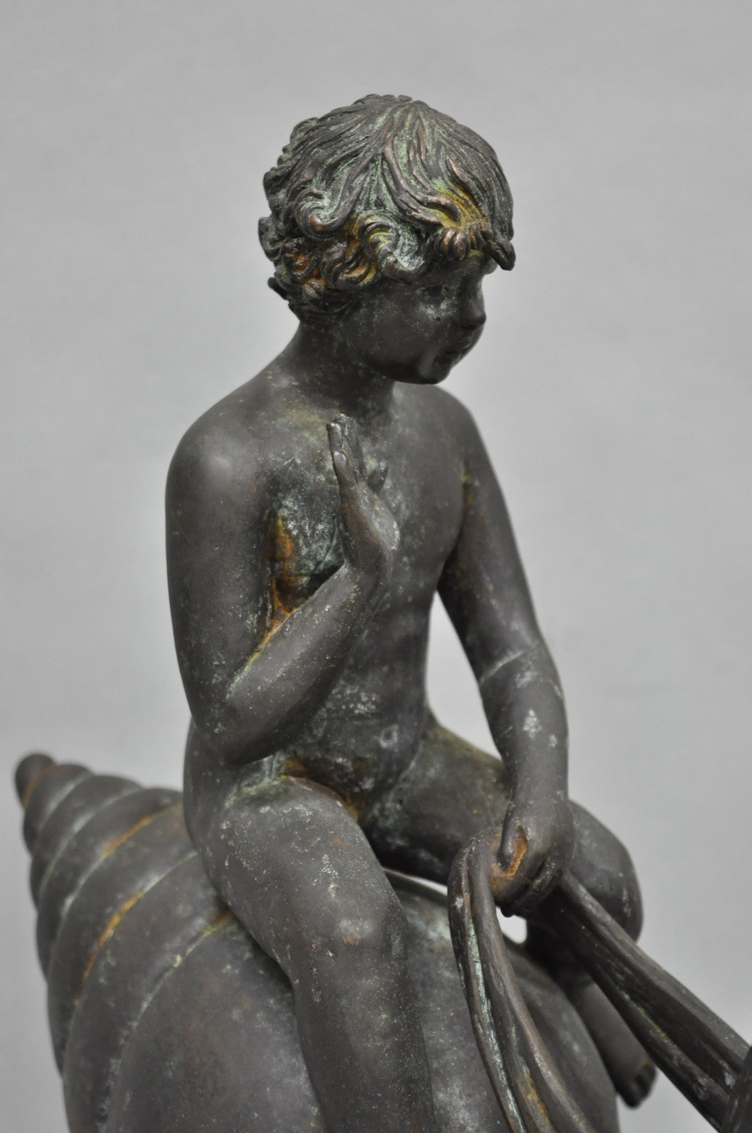 Vintage Mythical Bronze Cherub Riding Snail Sculpture Figure attr Maitland Smith