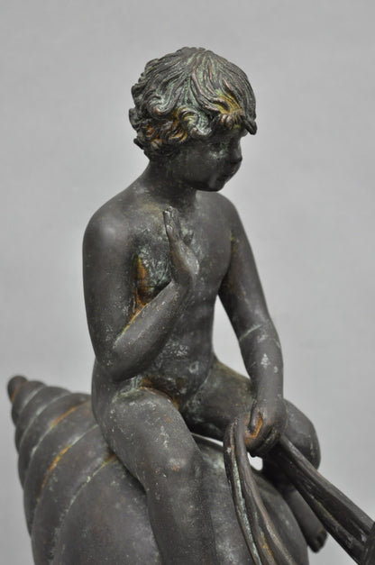 Vintage Mythical Bronze Cherub Riding Snail Sculpture Figure attr Maitland Smith