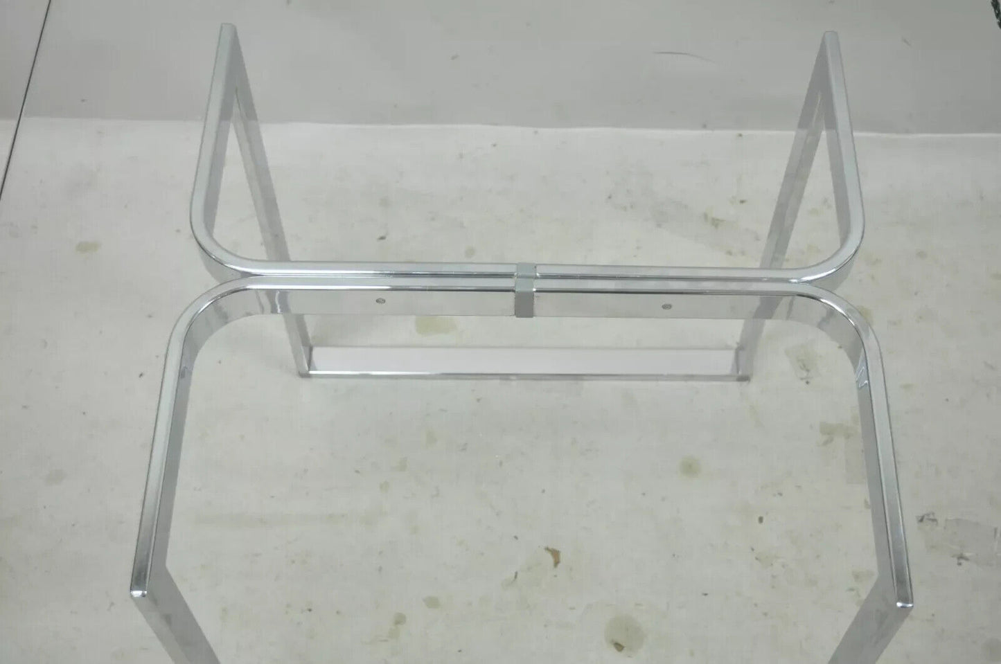 Mid Century Modern Sculptural Chrome Rectangular Glass Top Occasional Side Table