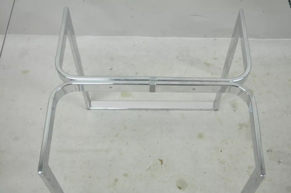 Mid Century Modern Sculptural Chrome Rectangular Glass Top Occasional Side Table