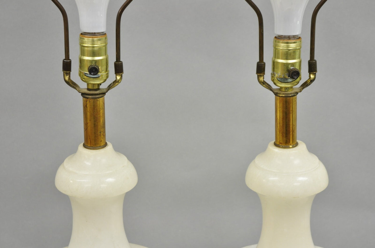 Italian Neoclassical Large Carved Solid Alabaster Marble Urn Table Lamps - Pair