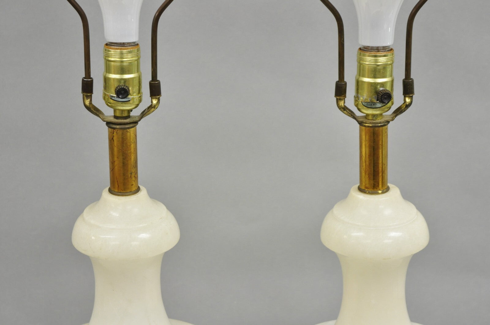 Italian Neoclassical Large Carved Solid Alabaster Marble Urn Table Lamps - Pair