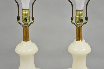 Italian Neoclassical Large Carved Solid Alabaster Marble Urn Table Lamps - Pair