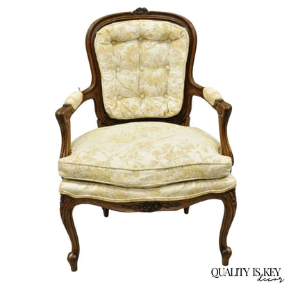 Vintage Heritage French Country Louis XV Style Cane Back Fauteuil Arm Chair