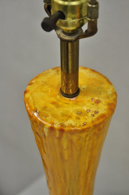 Vintage Mid Century Modern Orange Drip Glazed Ceramic Table Lamps - a Pair