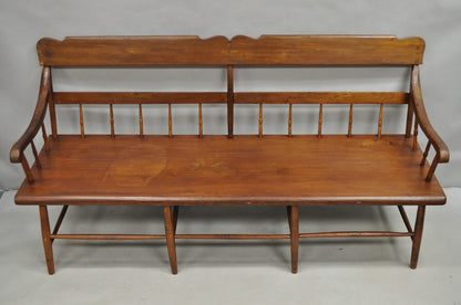 Antique American Colonial Farmhouse Spindle Back Pine Wood 8 Leg 72" Long Bench