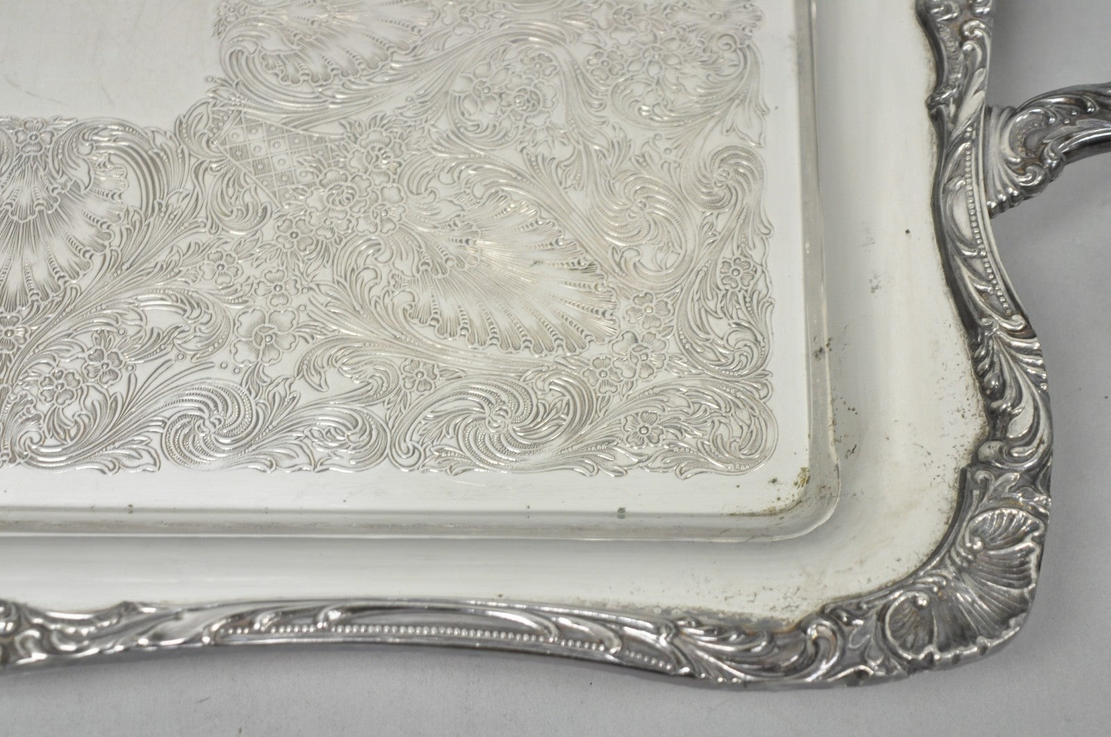 Vintage WM Rogers 290 Silver Plated Twin Handle Footed Bar Serving Platter Tray