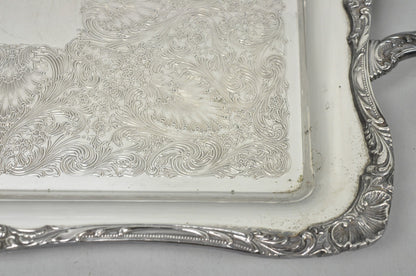 Vintage WM Rogers 290 Silver Plated Twin Handle Footed Bar Serving Platter Tray