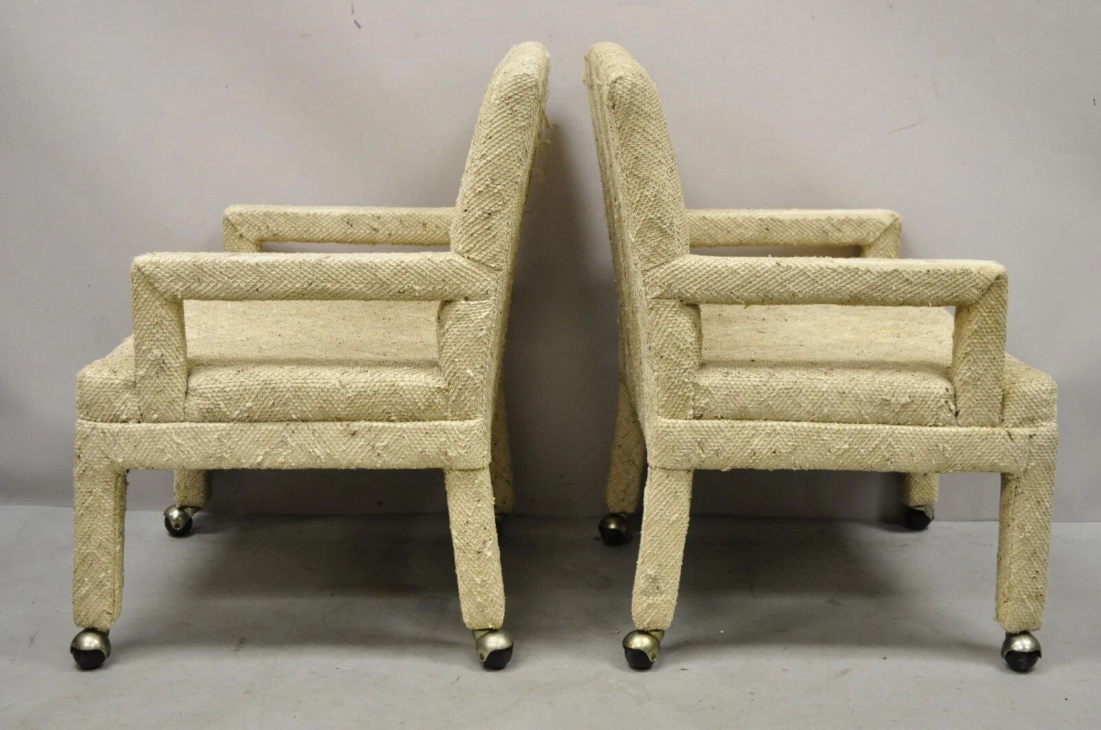 Vintage Bassett Mid Century Modern Upholstered Parson Style Lounge Chairs - Pair