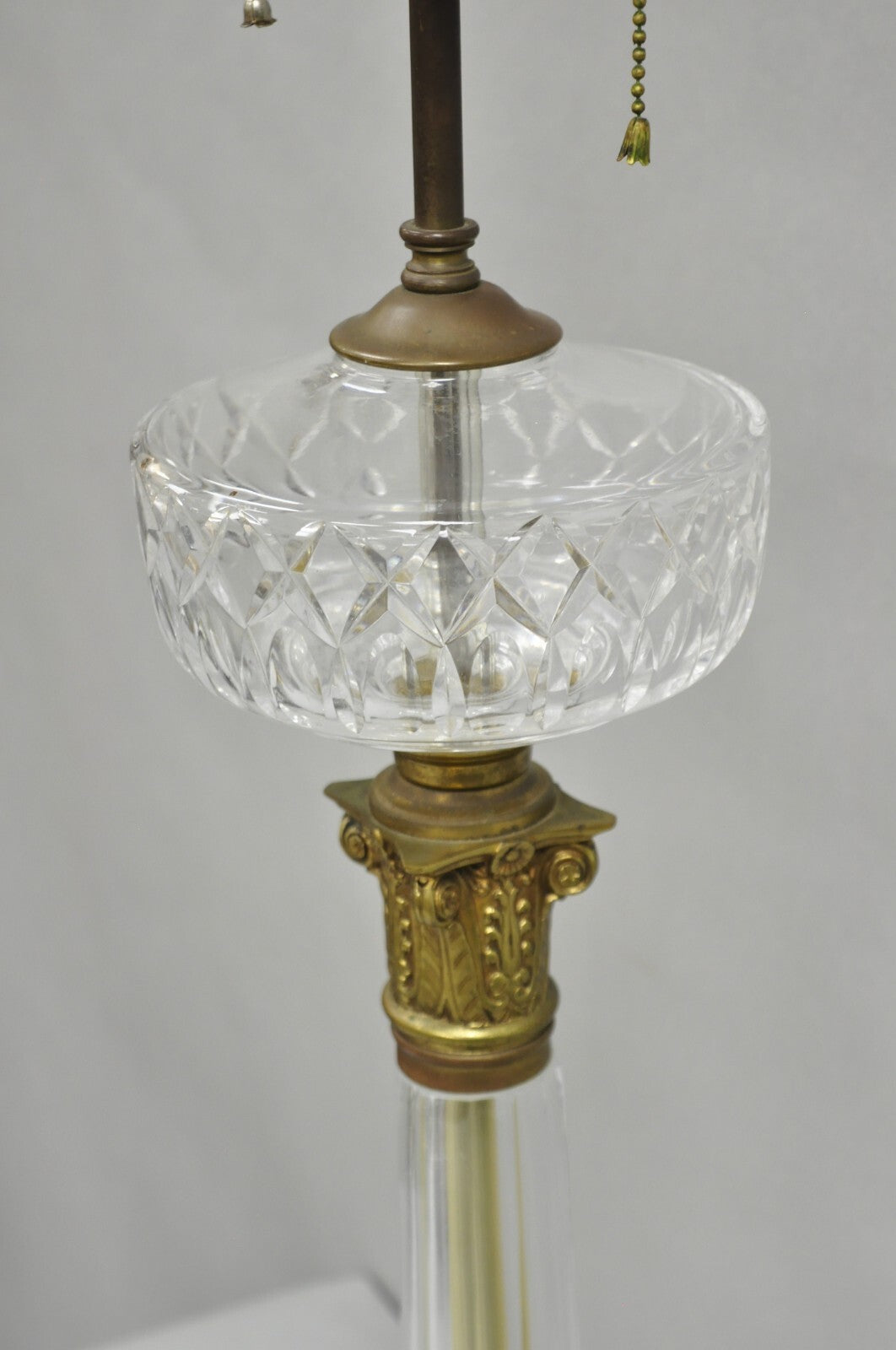 Antique Warren Kessler French Empire Crystal Glass Corinthian Column Table Lamp
