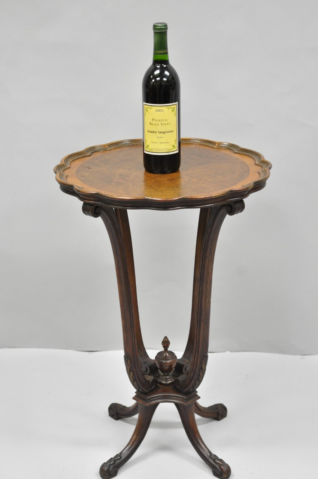 Antique French Louis XV Style Burl Walnut Small Pedestal Base Accent Side Table