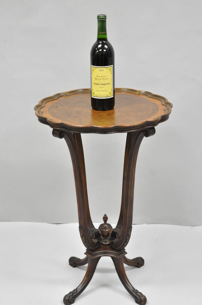 Antique French Louis XV Style Burl Walnut Small Pedestal Base Accent Side Table
