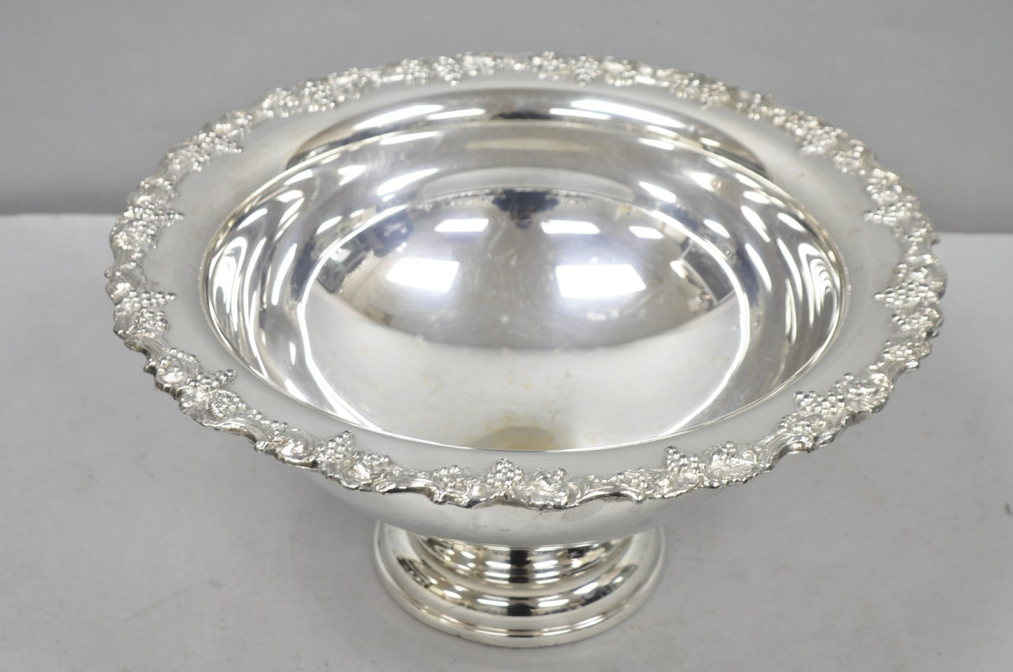 Vintage Victorian Style Grapevine Large Silver Plated Pedestal Punch Bowl