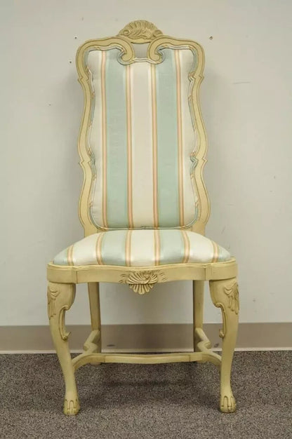 Vintage Swedish Rococo Italian Baroque Shell Carved Cream Painted Side Chair