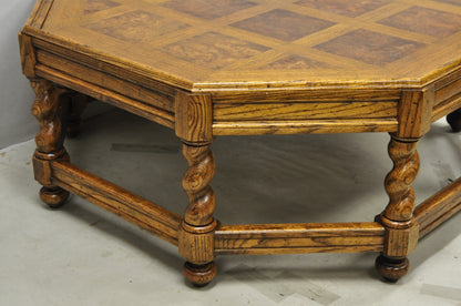 Vintage Baker Barley Twist Oak & Burlwood Parquetry Octagonal Coffee Table