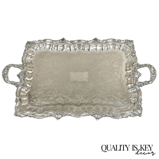 Vintage English Victorian Silver Plated Large Twin Handle Serving Platter Tray