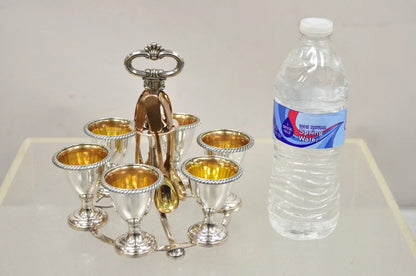 Antique English Victorian Silver Plated Egg Server w/ Spoon Set - Service for 6