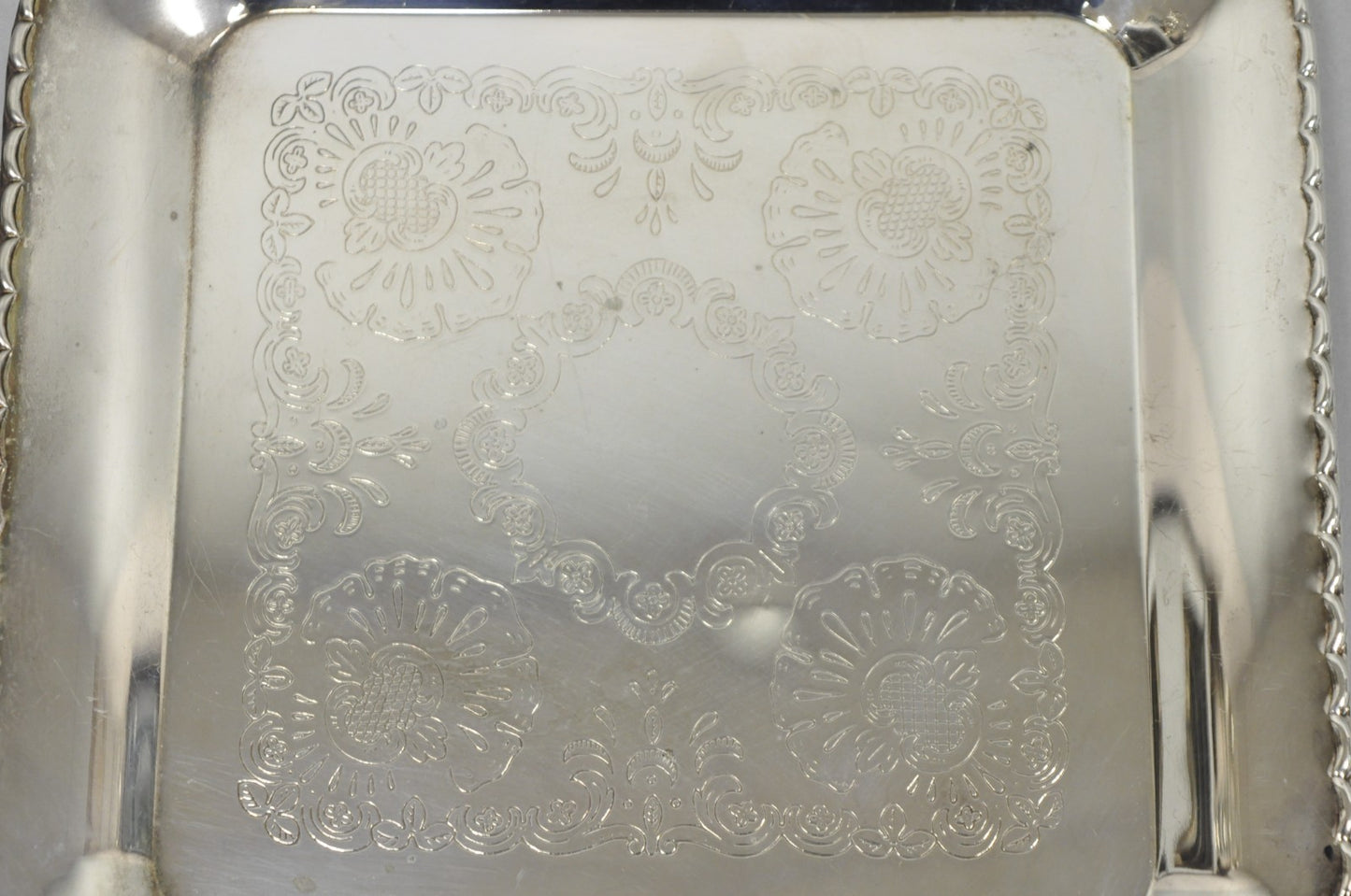 Vintage Silver Plated Victorian Style 9" Square Small Trinket Dish Platter Tray