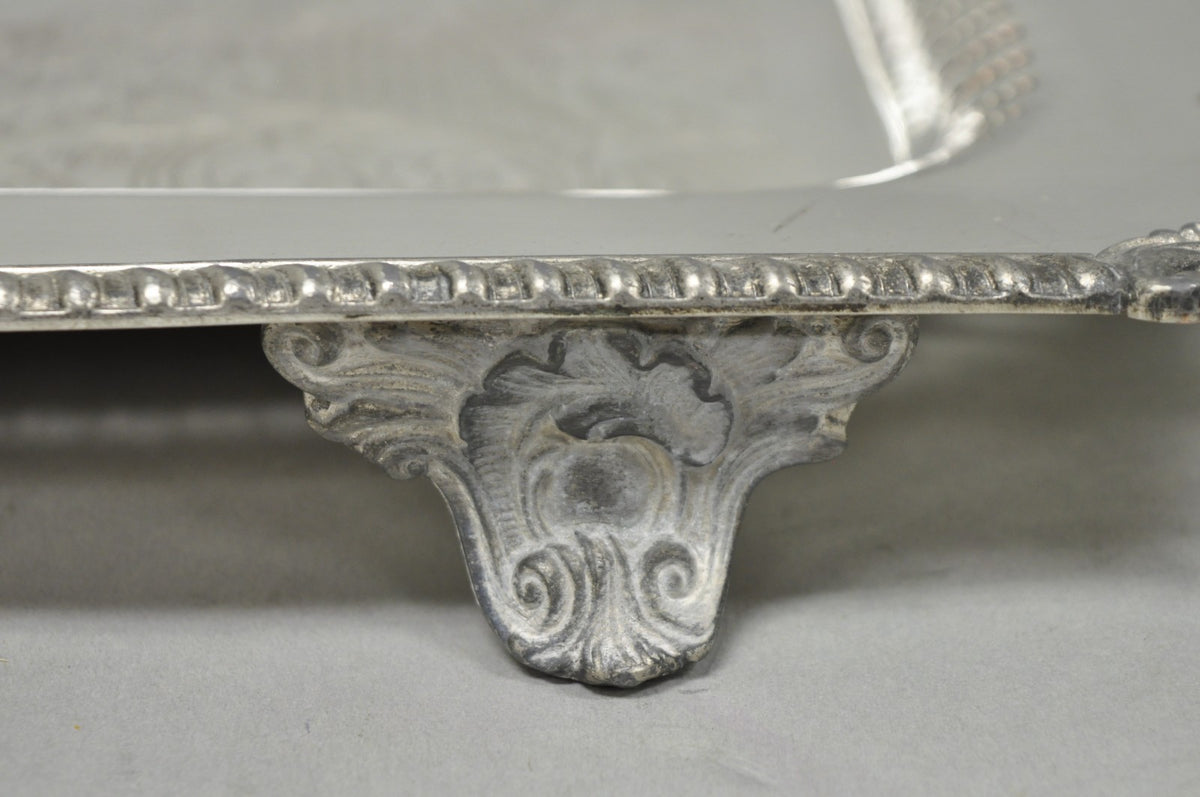 Vintage English Victorian Large Silver Plated Twin Handle Serving Platter Tray