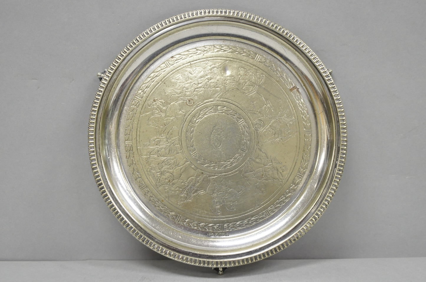 Antique Roberts & Belk Greek Classical Silver Plated 8" Footed Salver Tray Dish