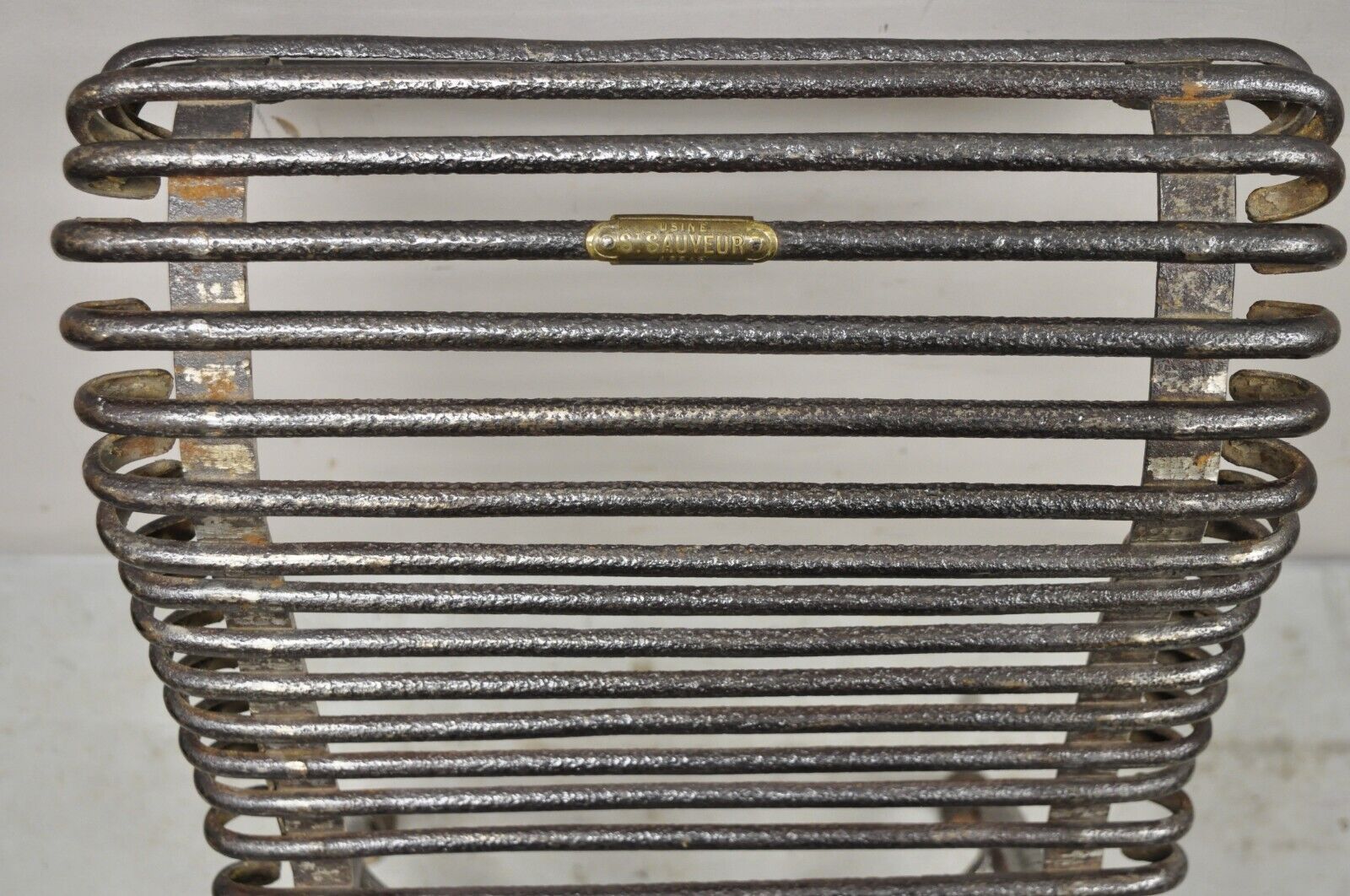 Antique French Wrought Cast Iron Spine Sauveur Arras Scrolling Garden Side Chair