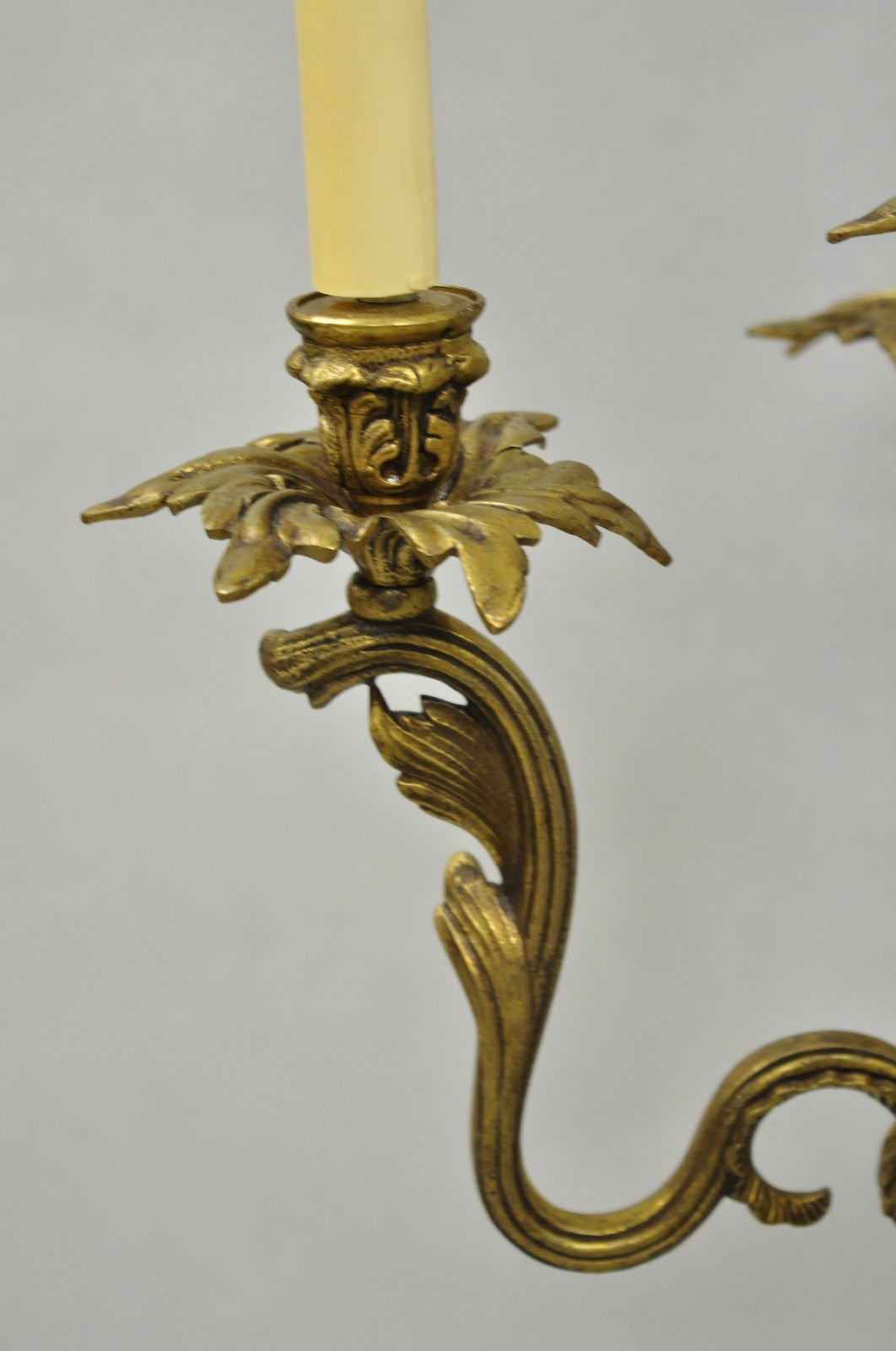 Vintage French Rococo Louis XV Brass Marble Figural Cherub Candelabra Table Lamp