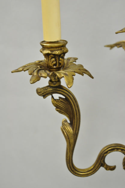 Vintage French Rococo Louis XV Brass Marble Figural Cherub Candelabra Table Lamp