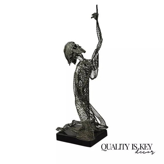 Tom & Bob Bennett 25" Wire Metal Sculpture of Jesus Man on Knees Pointing Up