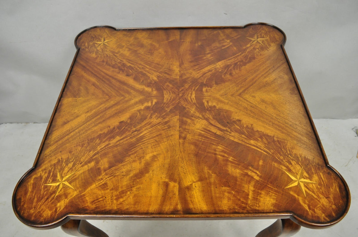 Contemporary Italian Regency Style Star Inlay Cabriole Leg Burl Wood Game Table