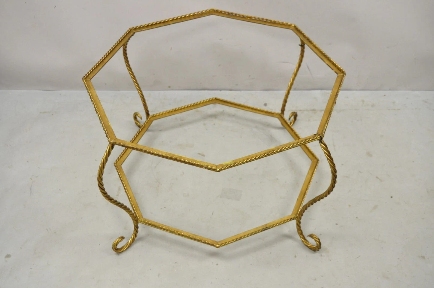 Vintage Italian Hollywood Regency Gold Gilt Iron Rope Metal Coffee Table Base