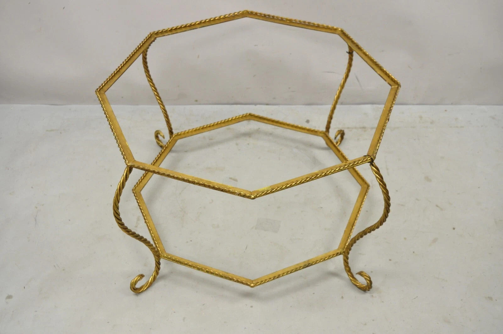 Vintage Italian Hollywood Regency Gold Gilt Iron Rope Metal Coffee Table Base