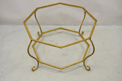 Vintage Italian Hollywood Regency Gold Gilt Iron Rope Metal Coffee Table Base