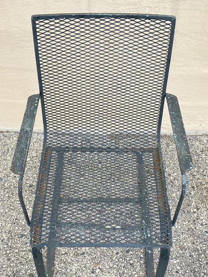 Vintage Mid Century Modern Wrought Iron Metal Mesh Spring Cantilever Patio Chair