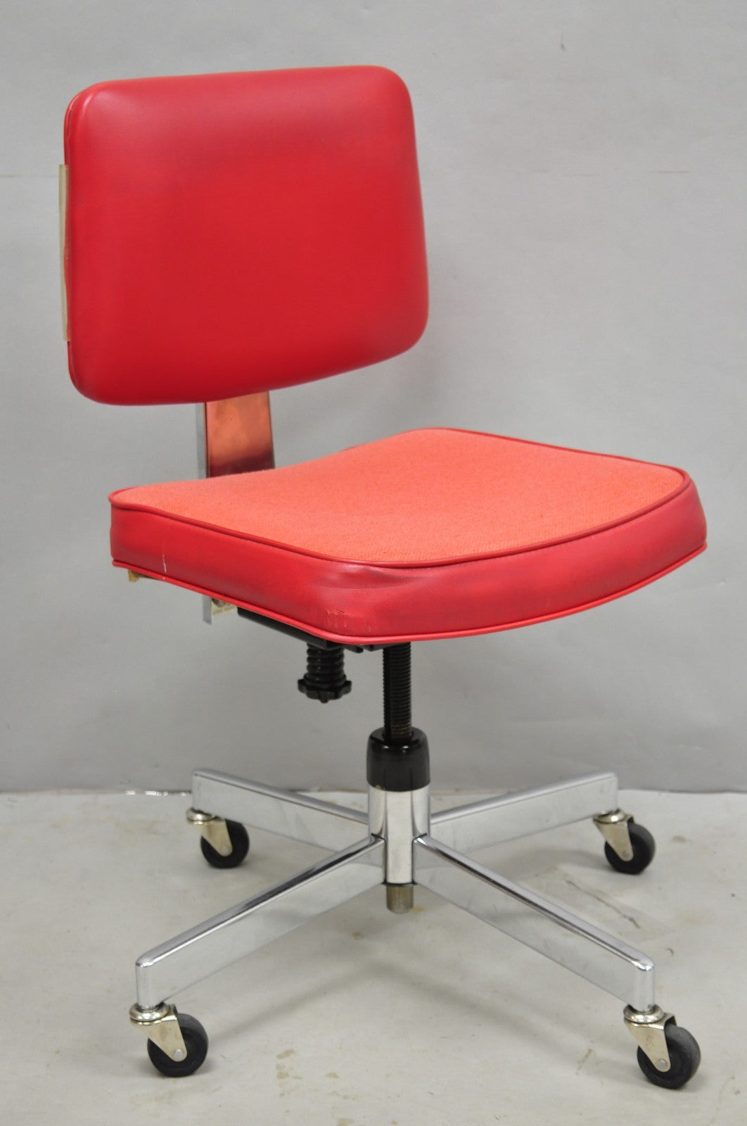 Vintage Mid Century Modern Red Adjustable Chrome Office Desk Chair by HON
